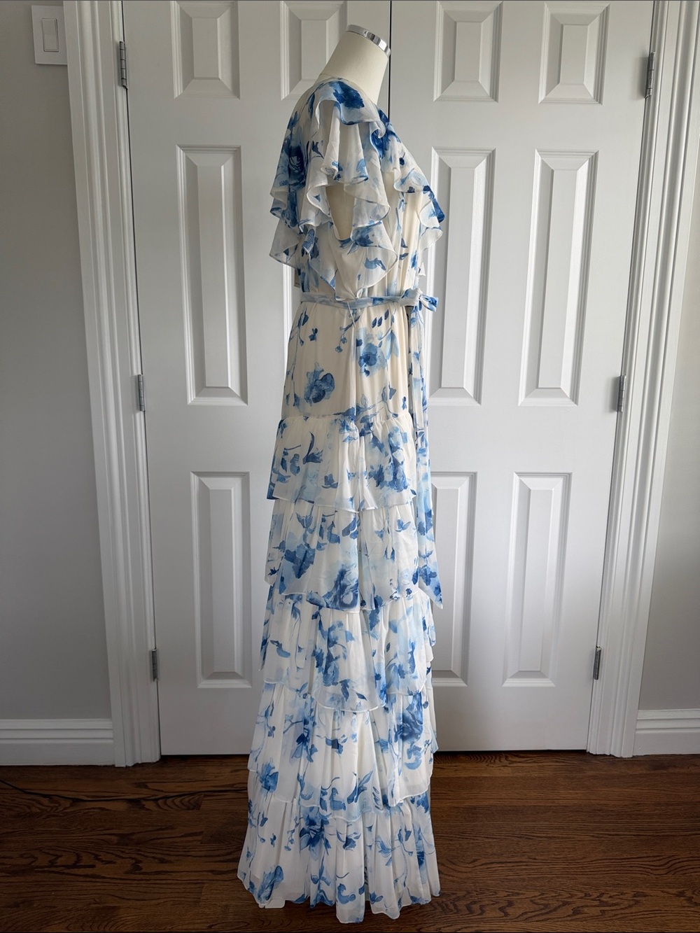 NET Ralph Lauren Floral Crinkle Georgette Tiered Wedding Guest Dress Size 16 - Picture 8 of 17